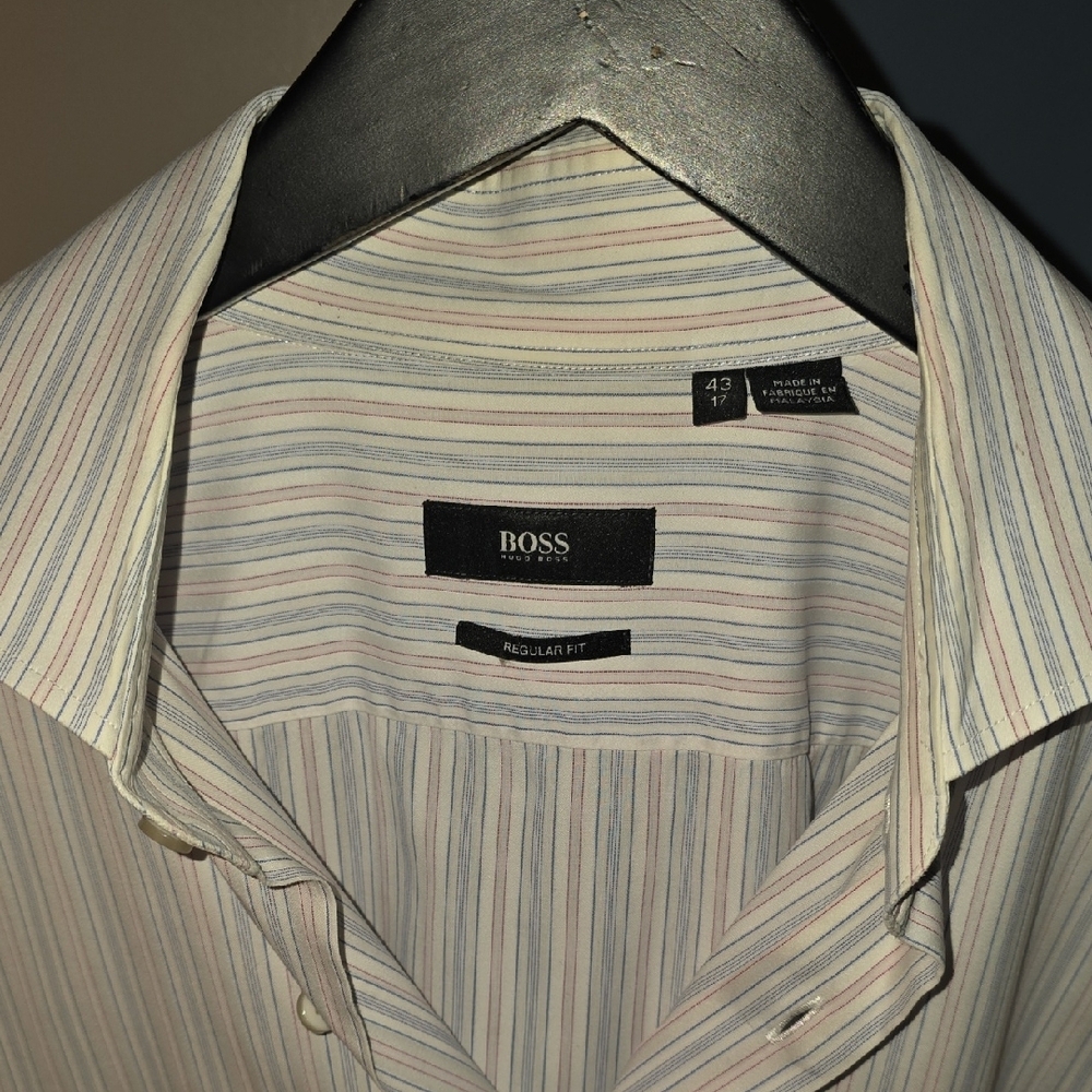 BOSS Men's Striped Shirt - Blue and Pink